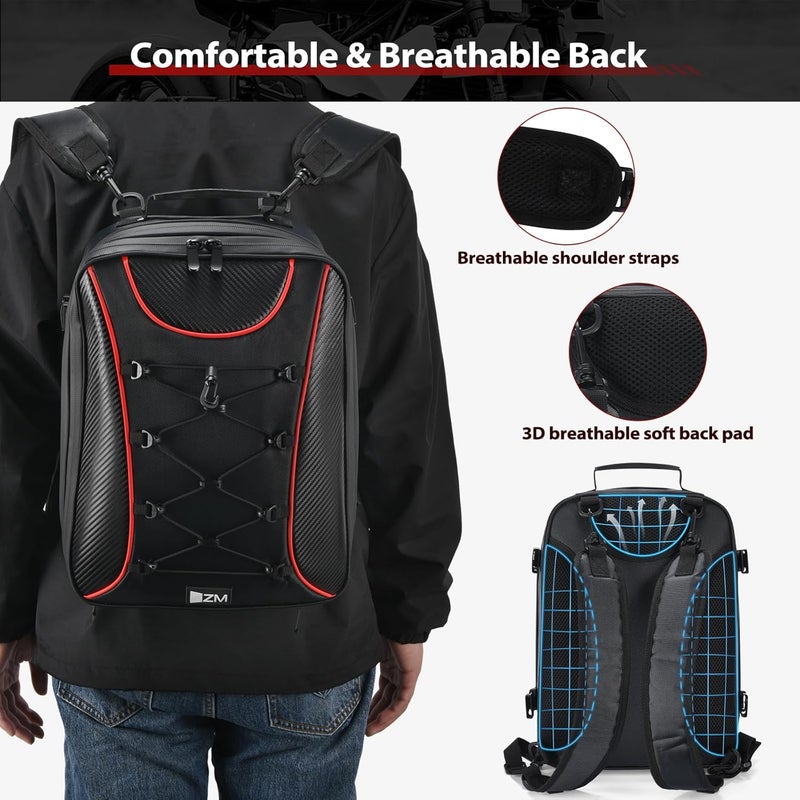 ZZM Expandable Motorcycle Rear Seat Luggage - 22L-34L with Rain Cover, Dual Use Helmet Bags for Motorbike Weekender Travel, Black - Image 3